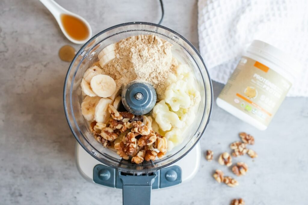 Smoothie ingredients in a blender